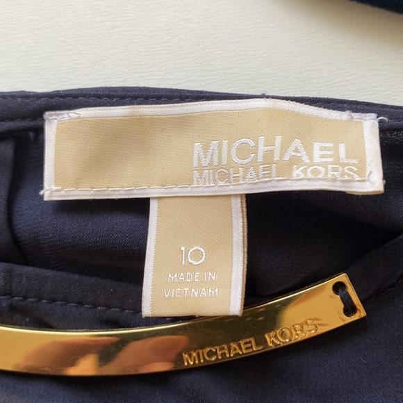 Michael Kors navy blue top size 10 with gold detailing around neck and train - Picture 6 of 13